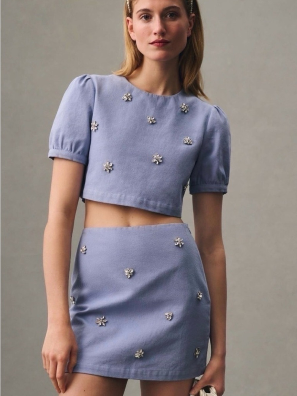 En Saison Blue Knit Top with Embelishments